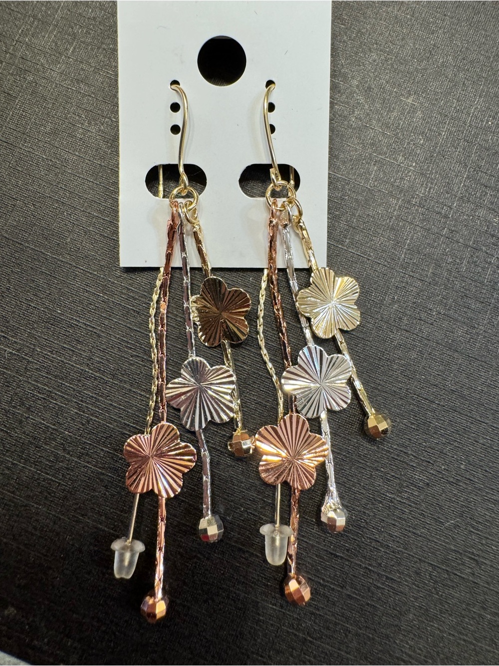 Tri-Tone Floral Dangle Earrings - Women Jewelry